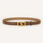 Womens Genuine Leather Belt Caramel 2.3cm Wide Gold Buckle Waist Strap for Jeans & Dresses Elegant Fashion Accessory