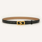Womens Genuine Leather Belt Black 2.3cm Wide Gold Buckle Waist Strap for Jeans & Dresses Elegant Fashion Accessory