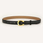 Womens Genuine Leather Belt Black C-Shape Gold Buckle Waist Strap for Jeans & Dresses Classic Fashion Accessory