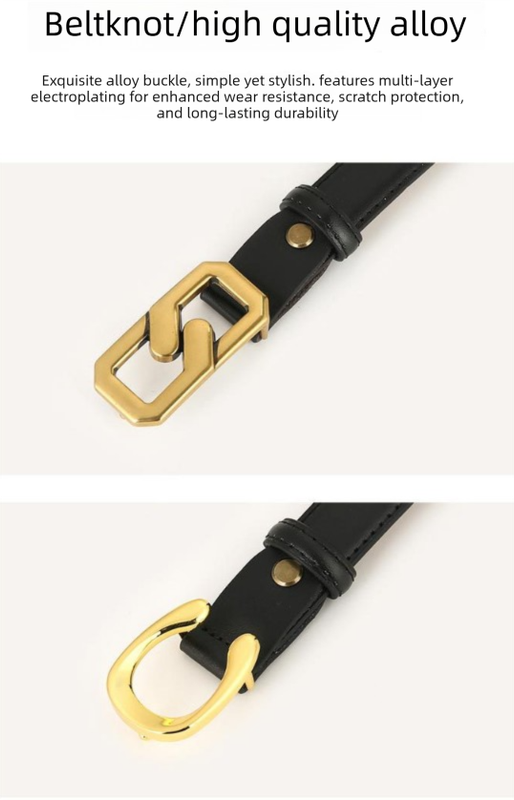 Womens Genuine Leather Belt Coffee C-Shape Gold Buckle Waist Strap for Jeans & Dresses Classic Fashion Accessory