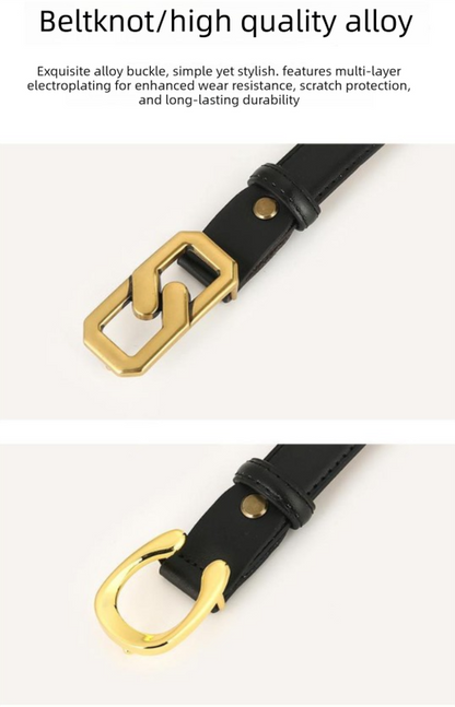 Womens Genuine Leather Belt Coffee C-Shape Gold Buckle Waist Strap for Jeans & Dresses Classic Fashion Accessory
