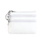 Genuine Leather Coin Purse Mini Wallet with Triple Zipper Pockets Key Ring Holder Pouch for Cash & Cards - White