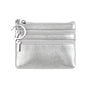 Genuine Leather Coin Purse Mini Wallet with Triple Zipper Pockets Key Ring Holder Pouch for Cash & Cards - Silver