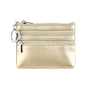 Genuine Leather Coin Purse Mini Wallet with Triple Zipper Pockets Key Ring Holder Pouch for Cash & Cards - Gold