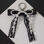 Korean Style Designer Faux Pearl and Fabric Bow Bag Charm Elegant Black Ribbon Bow Keychain for Handbags and Car Keys
