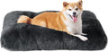 Luxury Long Plush Pet Bed Mat Faux Fur Crate Pad 55x40cm Dark Grey Soft Warm Cushion for Dogs & Cats