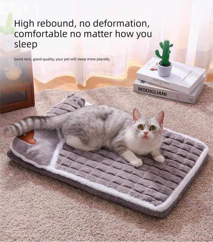 Thickened Pet Sofa Bed S Size 40x25cm Grey Dog Mat with Integrated Pillow Soft Washable Sleeping Pad for Dogs and Cats All Season Comfort