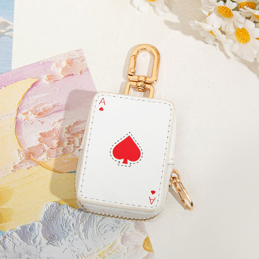 Ace of Hearts Mini Pouch Keychain PU Leather Coin Purse Earphone Case Bag Charm Cute Playing Card Keyring Gift