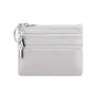 Genuine Leather Coin Purse Mini Wallet with Triple Zipper Pockets Key Ring Holder Pouch for Cash & Cards - Medium Gray