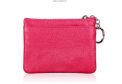 Genuine Leather Coin Purse Mini Wallet with Triple Zipper Pockets Key Ring Holder Pouch for Cash & Cards - Milky white