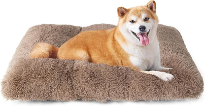Luxury Long Plush Pet Bed Mat Faux Fur Crate Pad 55x40cm Brown Soft Warm Cushion for Dogs & Cats