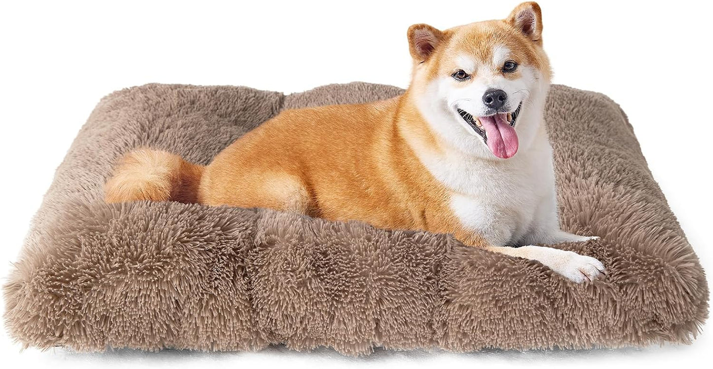 Luxury Long Plush Pet Bed Mat Faux Fur Crate Pad 110x75cm Brown XXL Soft Warm Cushion for Giant Dogs