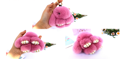 Fluffy Mini Rex Rabbit Fur Keychain Cute Bunny Bag Charm - Soft Plush Animal Doll Key Ring for Car Keys & Handbags - Apricot Pink