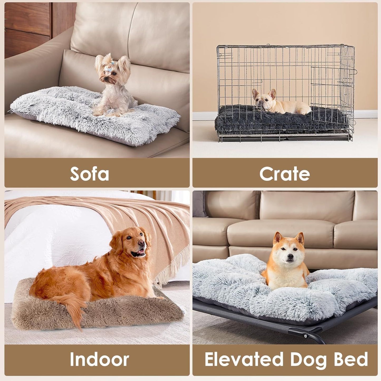 Luxury Long Plush Pet Bed Mat Faux Fur Crate Pad 45x30cm Dark Offee Soft Warm Cushion for Cats & Small Dogs