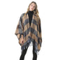 Women's Plaid Open-Front Poncho Cape – Soft Faux Cashmere Scarf Wrap with Tassel Detail (130 x 150cm)- Style P30
