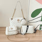 4-Piece PU Leather Rhombus Handbag Set - Large Capacity Shoulder Bag with Secure Zipper & Buckle Closure, Stylish Strap & Charms(White)