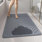Grey Eco-Friendly Bath Mat with Massage Points - Anti-Slip Suction Cup Safety Bathroom Rug (L Size 86.5X53x2 CM)
