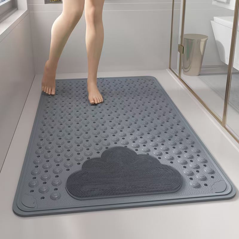 2-Pack Grey Eco-Friendly Bath Mat with Massage Points - Anti-Slip Suction Cup Safety Bathroom Rug (S Size 68.5X34x2 CM)