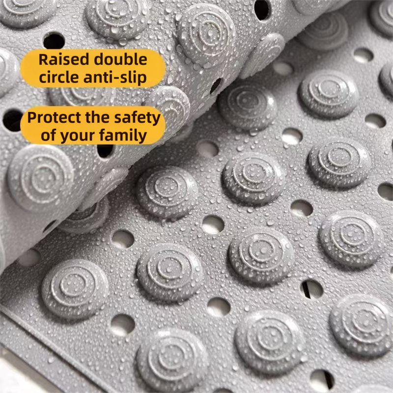 Khaki Eco-Friendly Bath Mat with Massage Points - Anti-Slip Suction Cup Safety Bathroom Rug (L Size 86.5X53x2 CM)