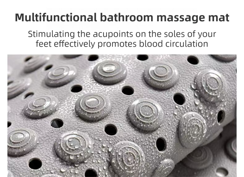 2-Pack Khaki Eco-Friendly Bath Mat with Massage Points - Anti-Slip Suction Cup Safety Bathroom Rug (M Size 75.5X44x2 CM)