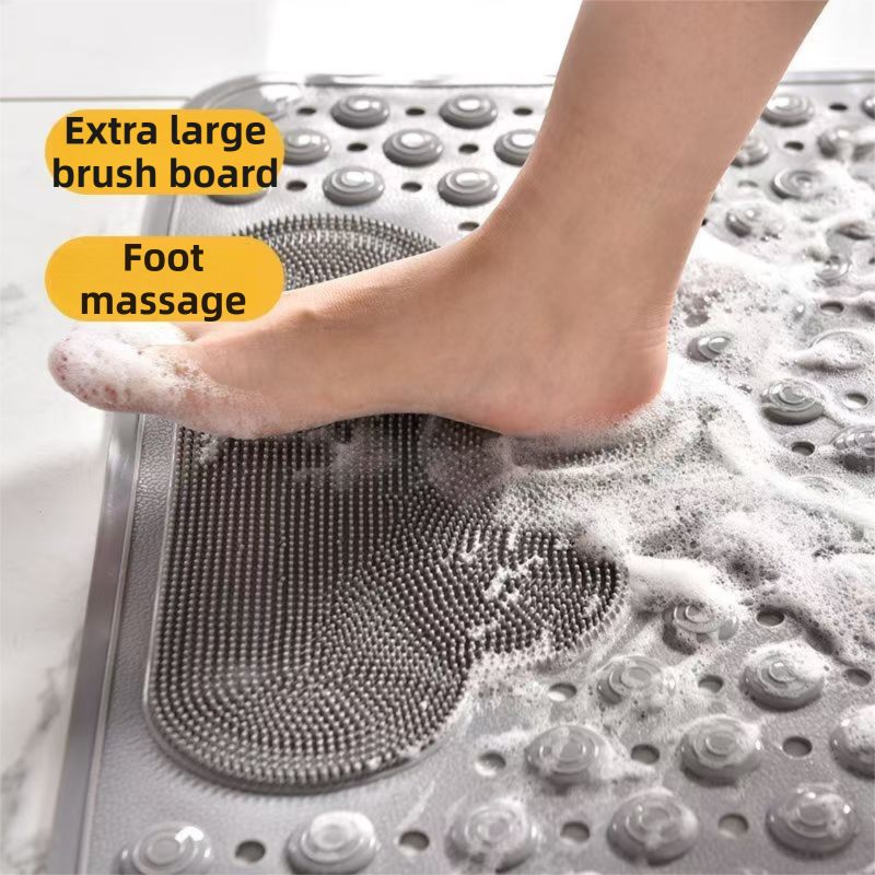 2-Pack Pink Eco-Friendly Bath Mat with Massage Points - Anti-Slip Suction Cup Safety Bathroom Rug (L Size 86.5X53x2 CM)