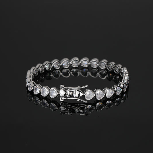 Sliver Bling Heart Tennis Bracelet for Women with Micro-Paved Heart Zirconia - Romantic Couple's Jewelry (7" Length)