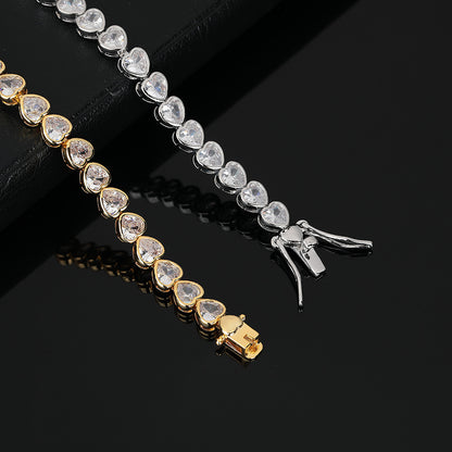 Sliver Bling Heart Tennis Bracelet for Women with Micro-Paved Heart Zirconia - Romantic Couple's Jewelry (7" Length)