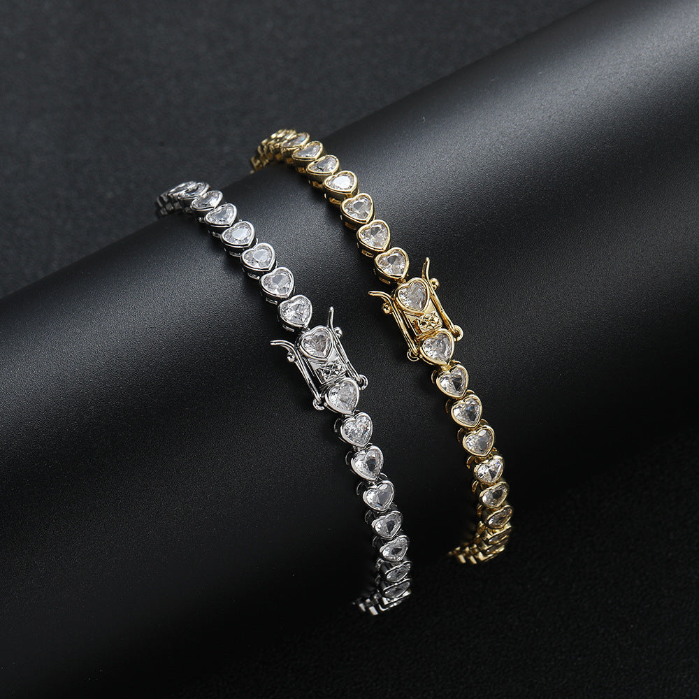 Gold Bling Heart Tennis Bracelet for Women with Micro-Paved Heart Zirconia - Romantic Couple's Jewelry (7" Length)