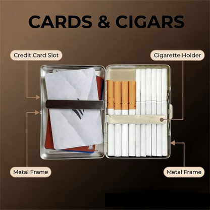 Retro Metal Card Cash & Cigarette Case with Fixed Clip - Black Cat Artistic Slim Wallet (10.3X6X2cm)