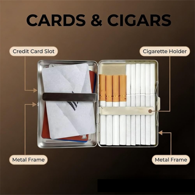 Retro Metal Card Cash & Cigarette Case with Fixed Clip - UFO Artistic Slim Wallet (10.3X6X2cm)