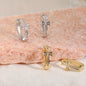 2-Pair Gold & Sliver Sparkling Iced Out Rhinestone Cross Hoop Earrings - Punk Elegance Ear Buckle for Women