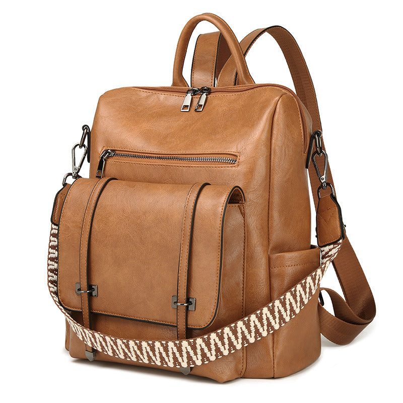 Grey Retro Soft PU Leather Backpack for Women - Water-Resistant Large Capacity Travel Rucksack with Dual Detachable Straps