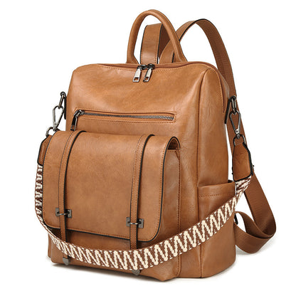 Grey Retro Soft PU Leather Backpack for Women - Water-Resistant Large Capacity Travel Rucksack with Dual Detachable Straps