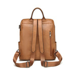 Grey Retro Soft PU Leather Backpack for Women - Water-Resistant Large Capacity Travel Rucksack with Dual Detachable Straps