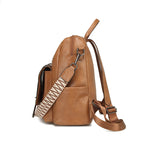 Grey Retro Soft PU Leather Backpack for Women - Water-Resistant Large Capacity Travel Rucksack with Dual Detachable Straps