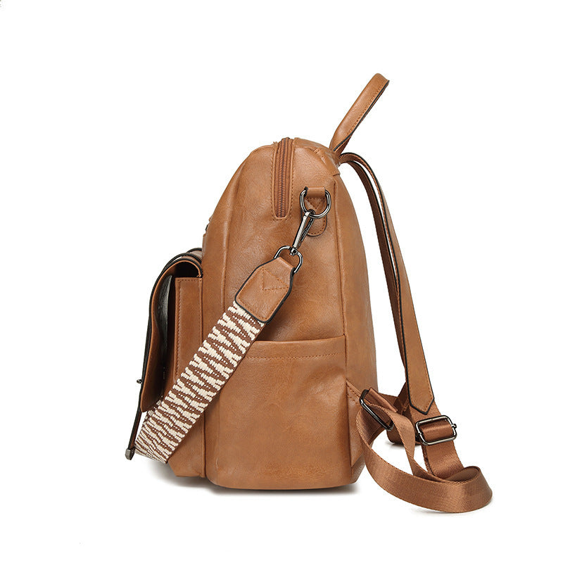 Grey Retro Soft PU Leather Backpack for Women - Water-Resistant Large Capacity Travel Rucksack with Dual Detachable Straps