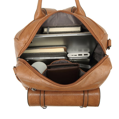 Blue & Grey Retro Soft PU Leather Backpack for Women - Water-Resistant Large Capacity Travel Rucksack with Dual Detachable Straps