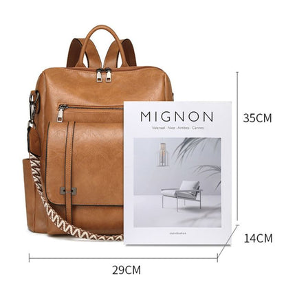 Blue & Grey Retro Soft PU Leather Backpack for Women - Water-Resistant Large Capacity Travel Rucksack with Dual Detachable Straps