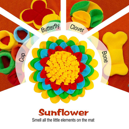 Red 50x50CM Soft Dog Sniffing Mat with Colorful Floral & Bone - Pet Stress Relief & Slow Feeding Mat & Enrichment Blanket