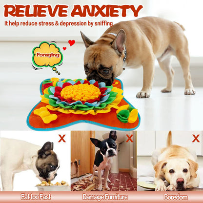 Yellow-Green 50x50CM Soft Dog Sniffing Mat with Colorful Floral & Bone - Pet Stress Relief & Slow Feeding Mat & Enrichment Blanket