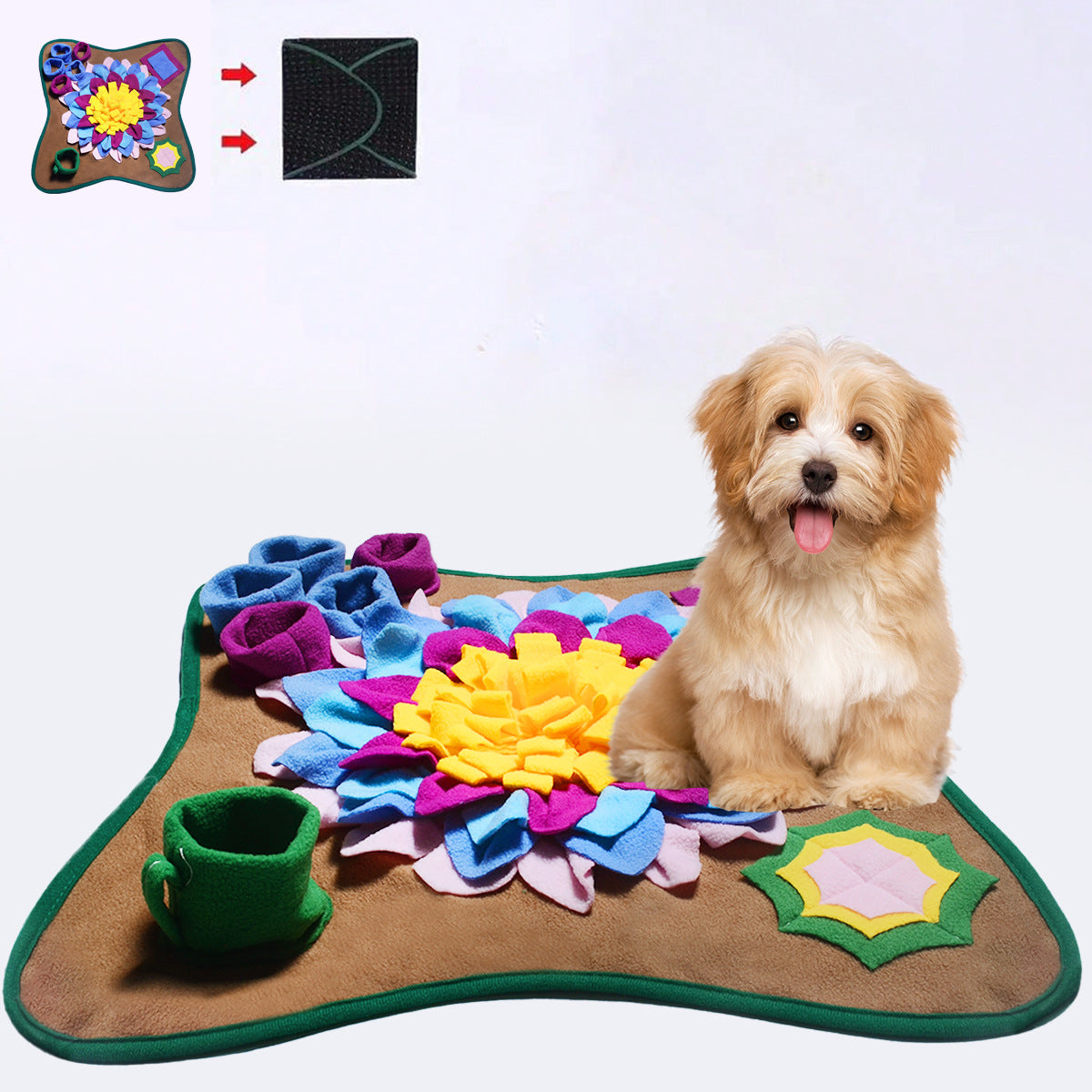 Colorful 48x48CM Durable Felt Cloth Pet Puzzle Sniffing Mat - Mental Stimulation & Slow Feeding Pad
