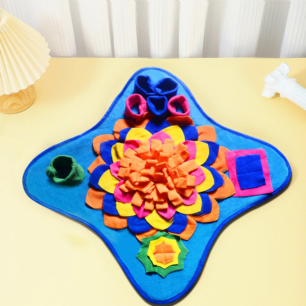 Blue 48x48CM Durable Felt Cloth Pet Puzzle Sniffing Mat - Mental Stimulation & Slow Feeding Pad