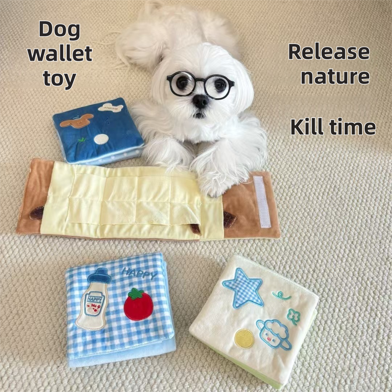 Soft Plush Interactive Sniffing Wallet with Hidden Treat Pockets (Style 1) - Squeaky Enrichment & Boredom Buster for Dog