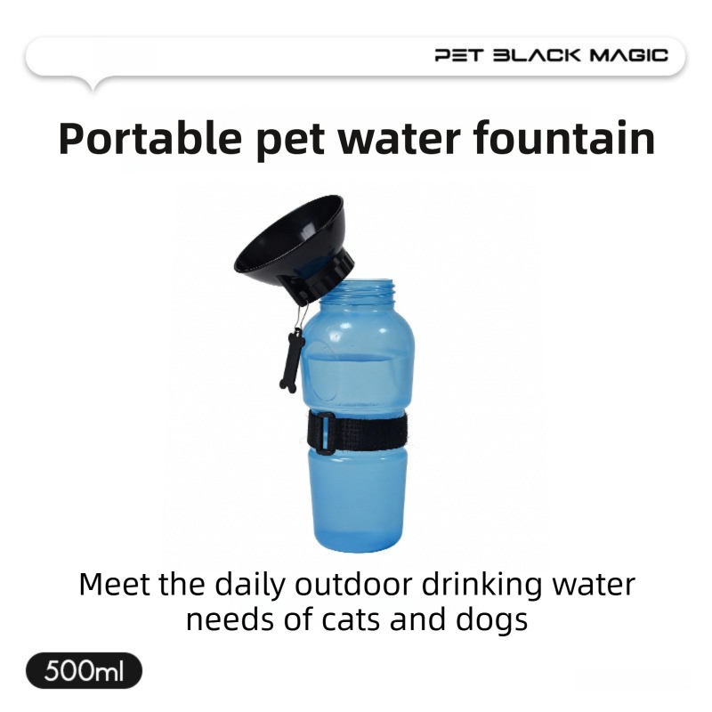 Blue 500ML Portable Pet Dog Water Bottle with 10cm Wide Bowl - Leakproof Travel Drinker for Outdoor Walking and Hiking