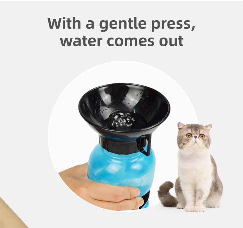 Blue 500ML Portable Pet Dog Water Bottle with 10cm Wide Bowl - Leakproof Travel Drinker for Outdoor Walking and Hiking