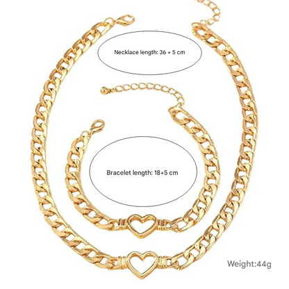 Style 5 Trendy Gold-Plated Heart Necklace & Bracelet Set - Tarnish Free Titanium Steel Cuban Link Jewelry for Fashionable Women