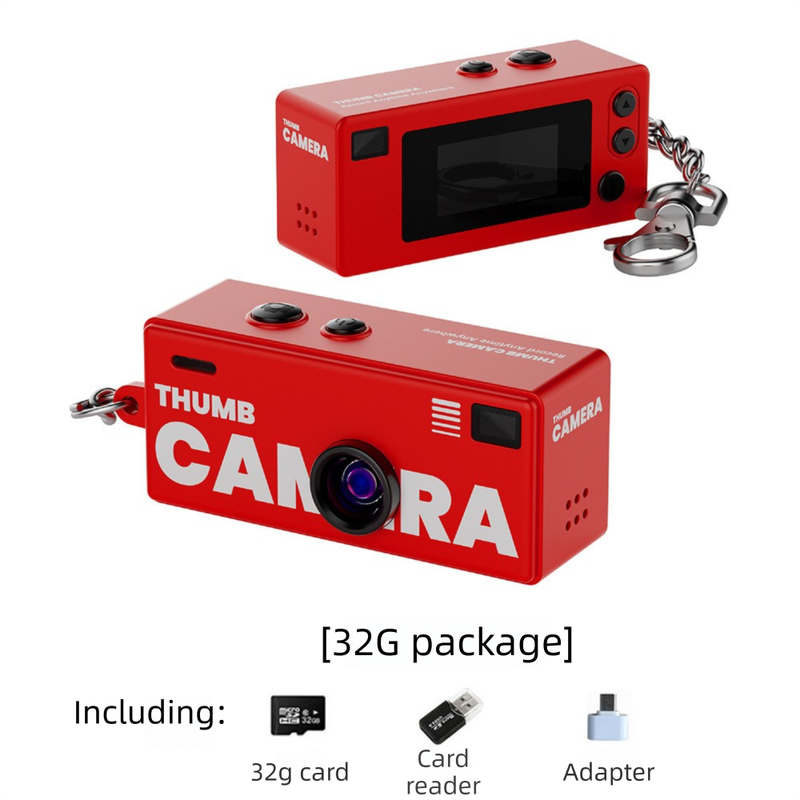 G6 Red Ultra-Mini Thumb Camera with 32GB Card, Card Reader & Adapter - HD Instant Pocket-Sized Action Cam for Students & Kids