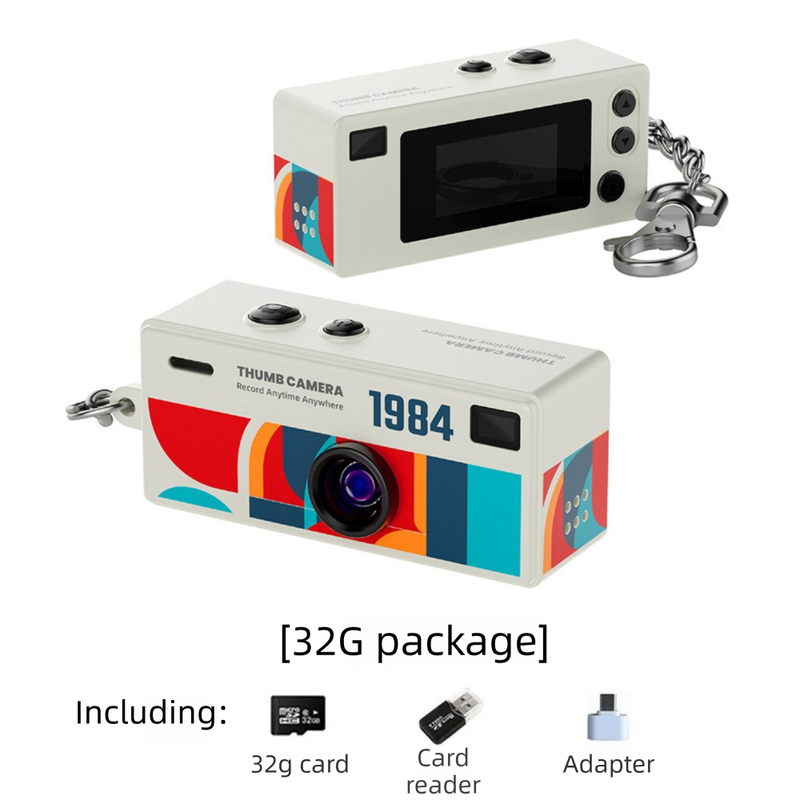 G6 White Ultra-Mini Thumb Camera with 32GB Card, Card Reader & Adapter - HD Instant Pocket-Sized Action Cam for Students & Kids