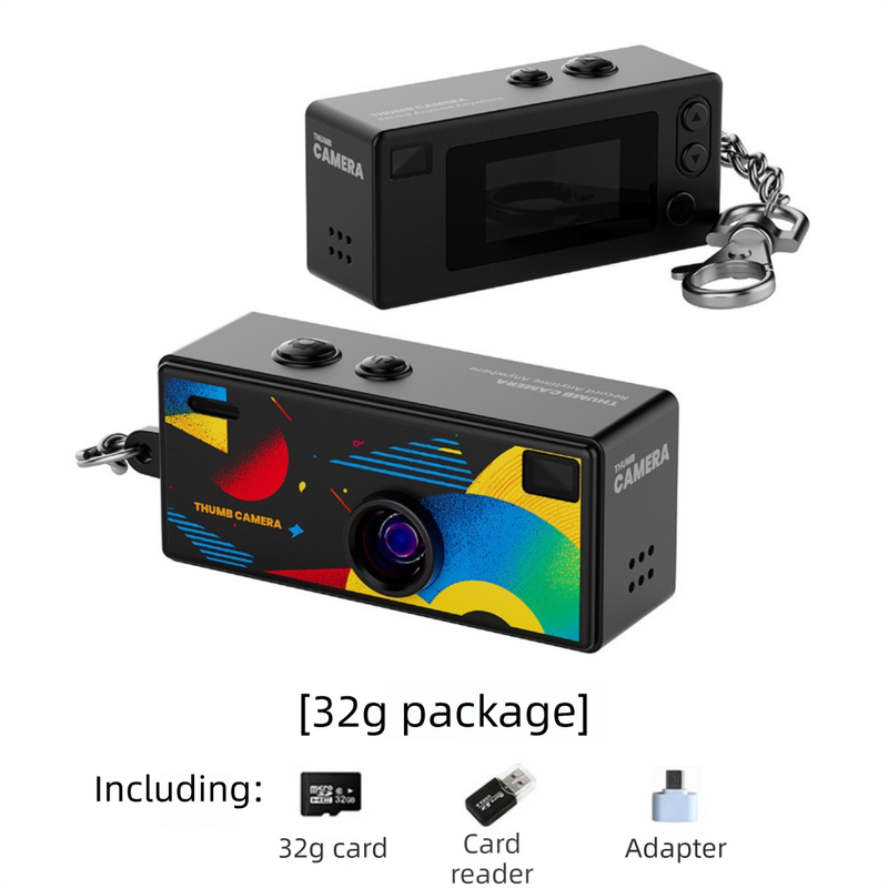 G6 Black Ultra-Mini Thumb Camera with 32GB Card, Card Reader & Adapter - HD Instant Pocket-Sized Action Cam for Students & Kids