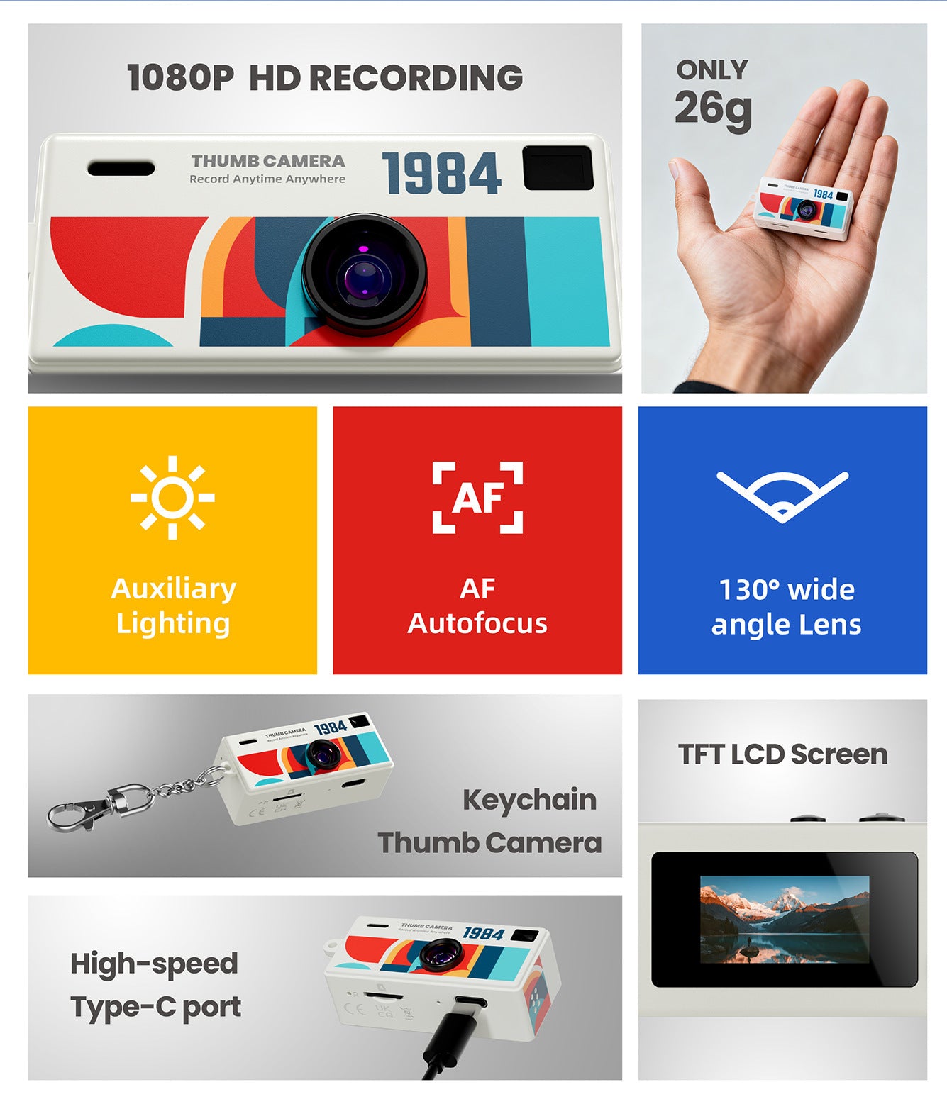 G6 Yellow Ultra-Mini Thumb Camera with 32GB Card, Card Reader & Adapter - HD Instant Pocket-Sized Action Cam for Students & Kids